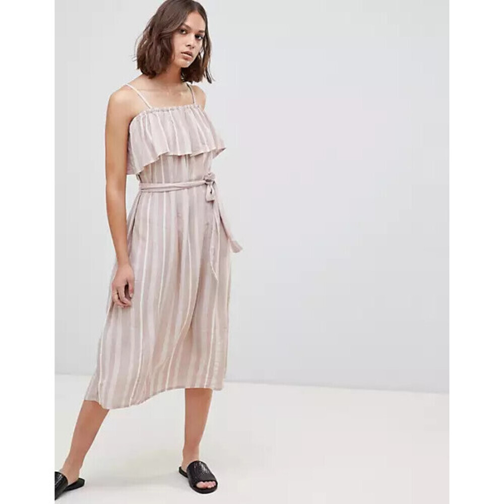 ICHI Marrakech Cold Shoulder Waist Tie Dress in Roebuck Stripe Size S - Picture 8 of 9